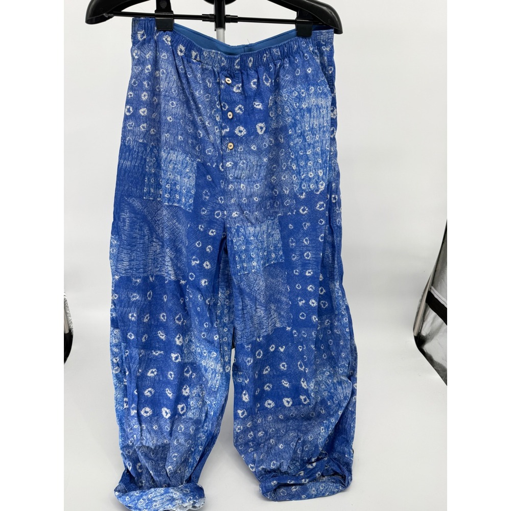 Intimately Free People Blue White Batik Print Cotton Lounge Pants L Boho Relaxed